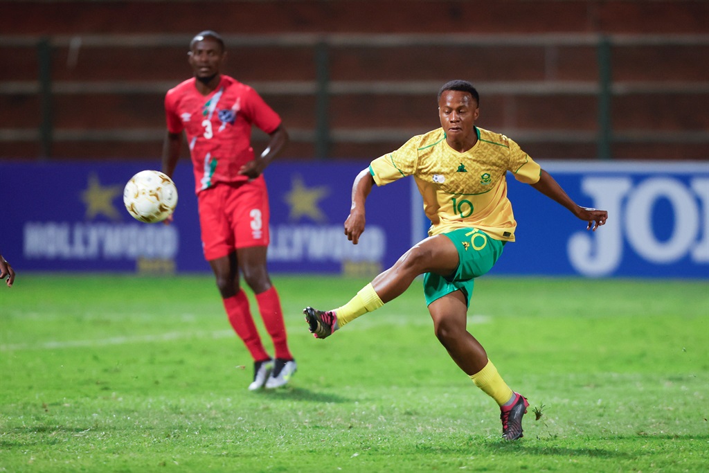 DURBAN, SOUTH AFRICA - JULY 05: Lancaster Rowan Human of South Africa during the 2023 COSAFA Cup match between South Africa and Namibia at King Zwelithini Stadium on July 05, 2023 in Durban, South Africa. (Photo by Rogan Ward/Gallo Images)