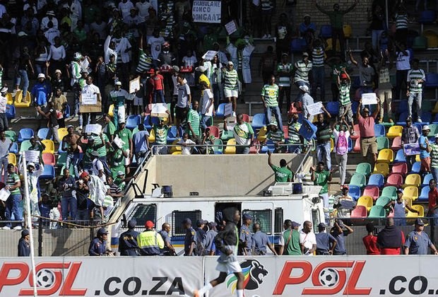 Bloemfontein Celtic fans during the Absa Premiership match between Celtic and Cape Town City FC at Dr Molemela Stadium on April 14, 2019  ~ Gallo Images
