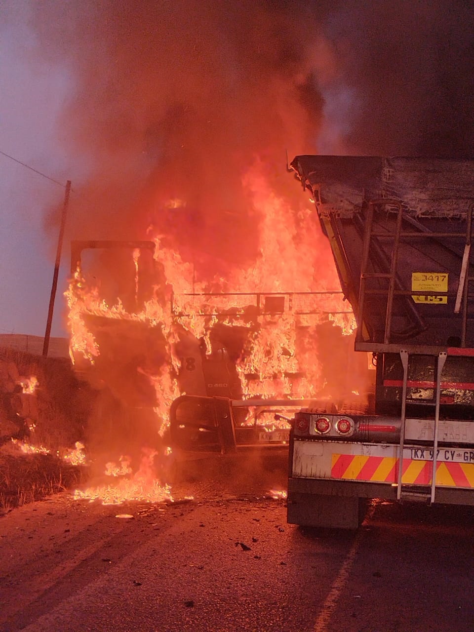 Four trucks were burnt on the N2 toll road between Piet Retief and Ermelo. 
