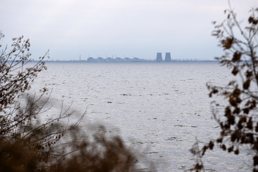 Zaporizhzhia Nuclear Power Plant, Europes largest nuclear power station and currently held by Russian occupying forces, is pictured on October 29, 2022 from Prydniprovske in Dnipropetrovsk oblast, Ukraine. (Photo by Carl Court/Getty Images)