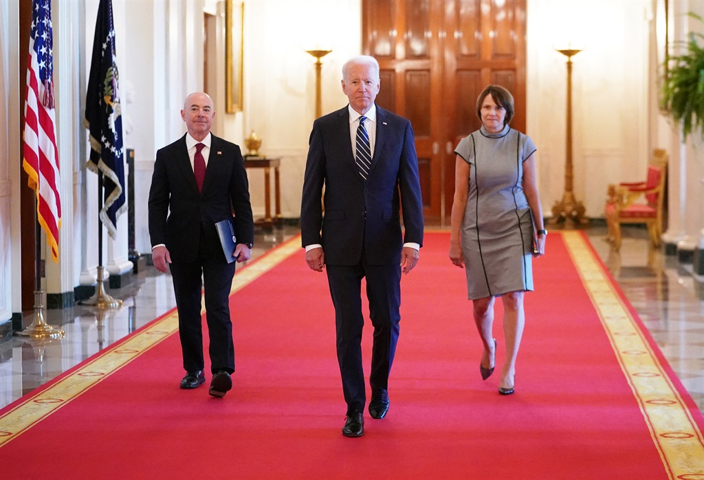 President Joe Biden making his way to a White House event where a naturalisation ceremony to celebrate new US citizens, was taking place.