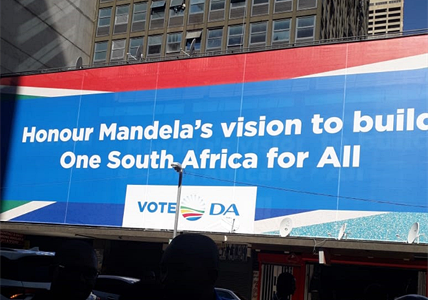 DA election poster  unveiled in central Johannesburg on Monday. Picture: Ntwaagae Seleka / News24