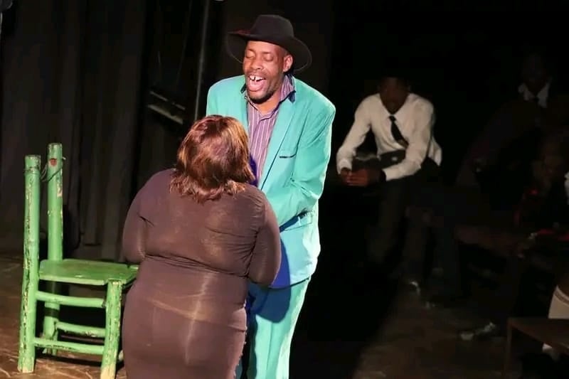 Actor and director Khaya Ngema on stage with his cast. 