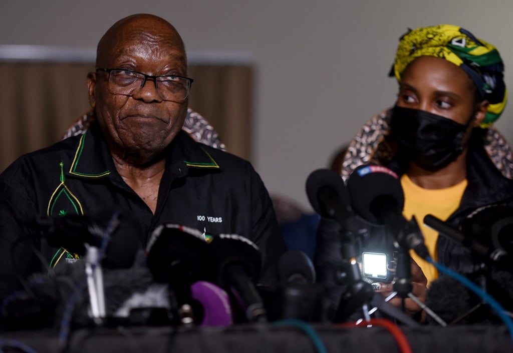 Former president Jacob Zuma was joined by his daughter, Duduzile Zuma-Sambudla during a media briefing on July 4, 2021. Photo: Tebogo Letsie/City Press