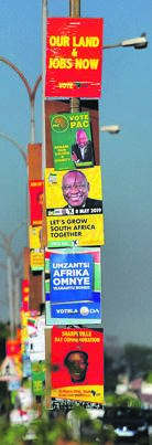 Political party posters hang on the street lights in Sharpeville Picture: Tebogo Letsie