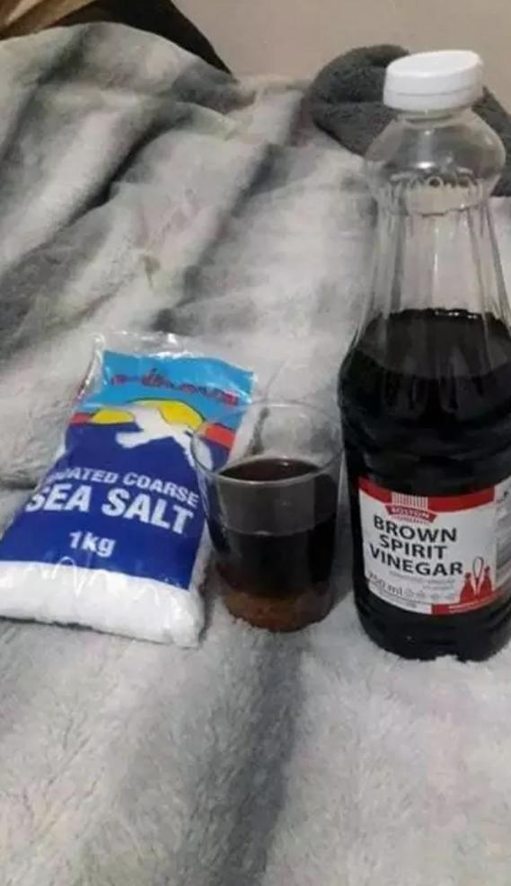 People on social media are spooked by the Salt and Brown vinegar mixture, but sangomas say its all lies. Photo from Twitter. 

