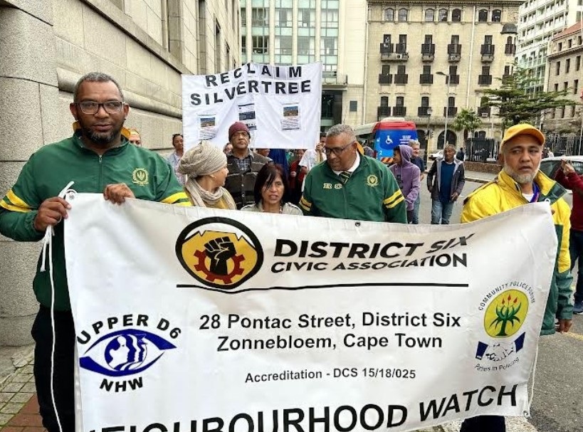 Members of several District Six associations marched to Western Cape provincial government offices on Friday to protest plans to use the site of a former nursery as a homeless shelter.  (Photo: Matthew Hirsch)