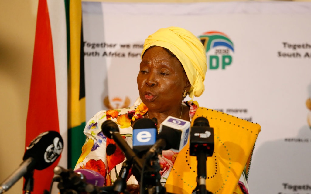 Minister of Cooperative Governance and Traditional Affairs, Dr Nkosazana Dlamini-Zuma, briefs the media on lockdown regulations in Pretoria in late March, 2020