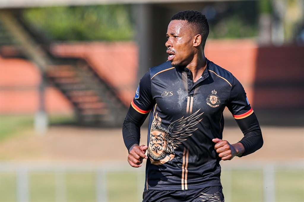 DURBAN, SOUTH AFRICA - APRIL 09: Happy Jele of Royal AM during the DStv Premiership match between Royal AM and Stellenbosch FC at Chatsworth Stadium on April 09, 2023 in Durban, South Africa. (Photo by Darren Stewart/Gallo Images)