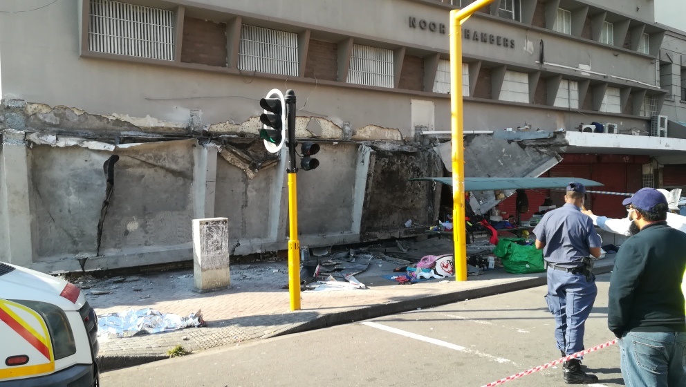 A veranda collapsed in central Durban.