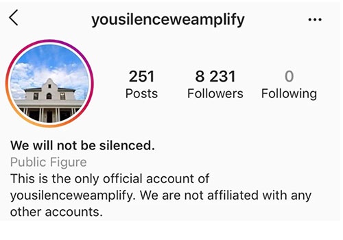 screen shot of Instagram account yousilenceweampli