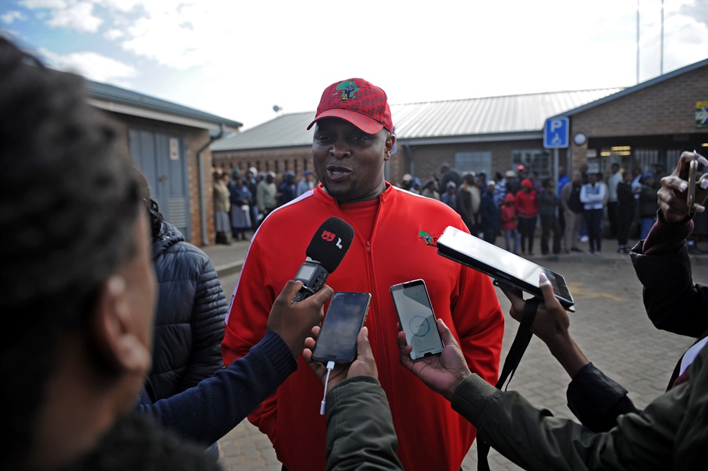 Floyd Shivambu is welcomed by EFF party members at Moses Kotane Primary School in Braamfischerville in Soweto, where he voted on Wednesday (May 8 2019). Picture: Tebogo Letsie