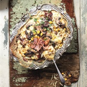 Pap tart with bacon and corn