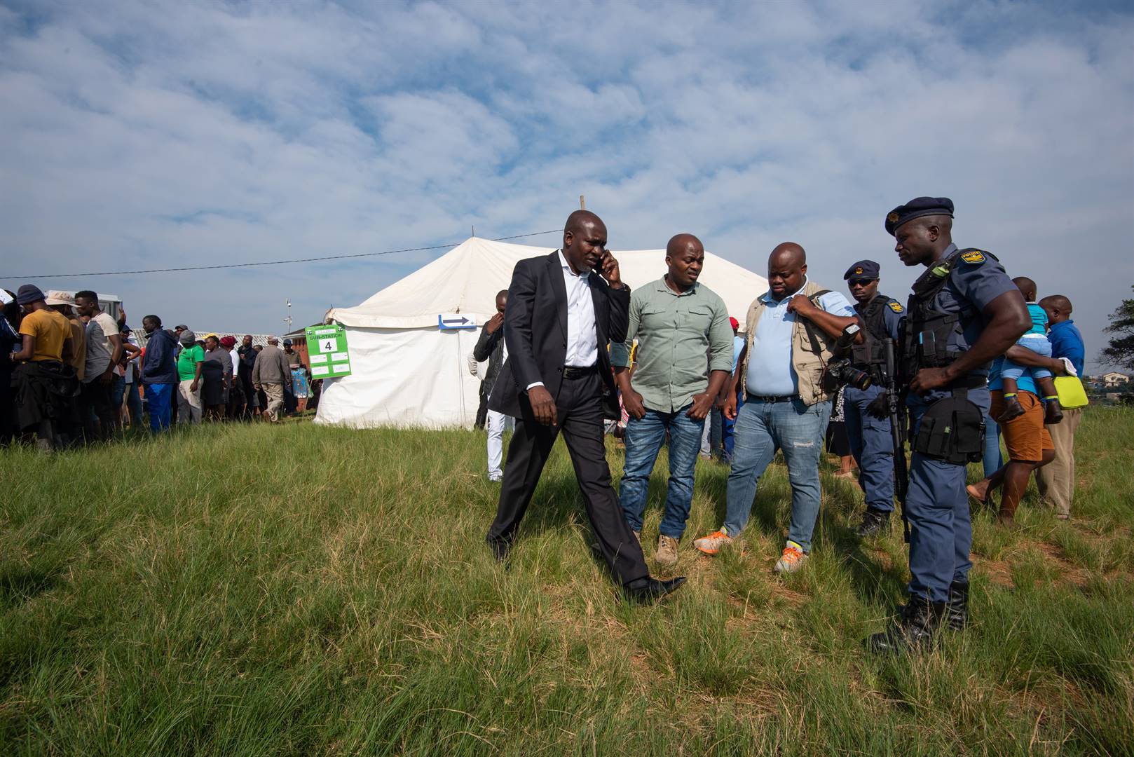 KwaZulu-Natal MEC for transport, community safety and liaison, Mxolisi Kaunda, pays a visit to the Glebelands Hostel voting station in Ward 76, Umlazi, on Voting Day. Picture: Jonathan Oberholster