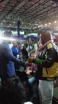 Police minister Bheki Cele chats to ANC national chairperson Gwede Mantashe.