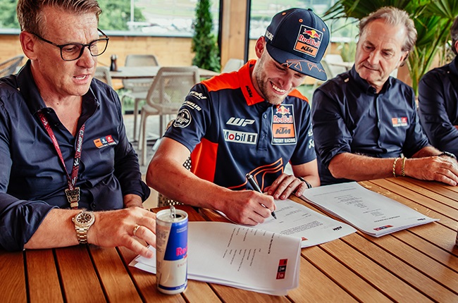 Brad Binder signing his new deal with the Red Bull KTM MotoGP team