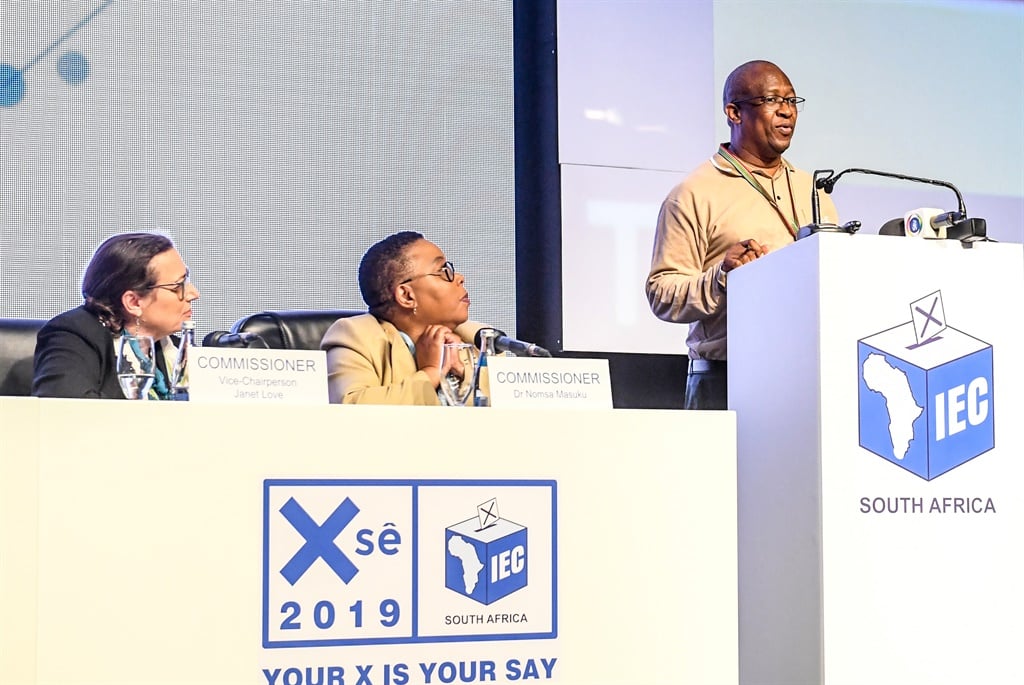 Sy Mamabolo addresses the media at the IEC centre in Tshwane. Picture: Sydney Seshibedi/Gallo Images