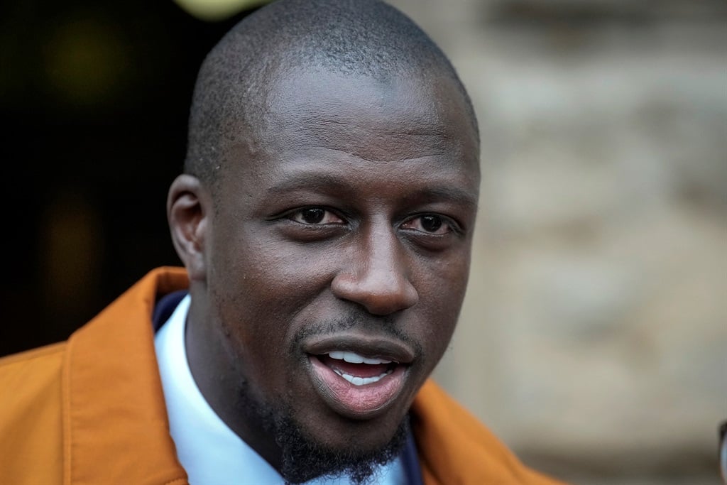 Former Manchester City footballer Benjamin Mendy speaks to the media as he leaves Chester Crown Court after being found not guilty on 14 July 2023 in Chester, England.  (Photo by Christopher Furlong/Getty Images)