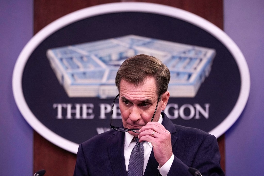 Pentagon Press Secretary John Kirby speaks during 