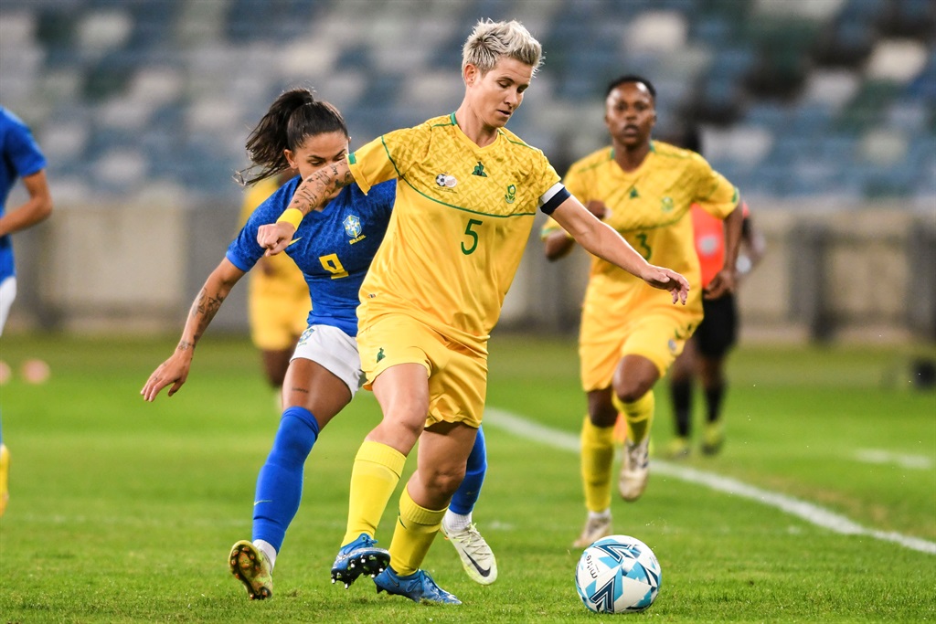 DURBAN, SOUTH AFRICA - SEPTEMBER 05: Janine Van Wyk, captain of South Africa. during the Womens International Friendly match between South Africa and Brazil at Moses Mabhida Stadium on September 05, 2022 in Durban, South Africa. (Photo by Darren Stewart/Gallo Images)