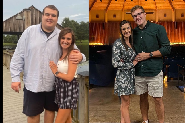 Isaiah and Amanda Caldwell before and after his weight-loss journey. (PHOTO: Instagram/@isaiahcaldwell) 