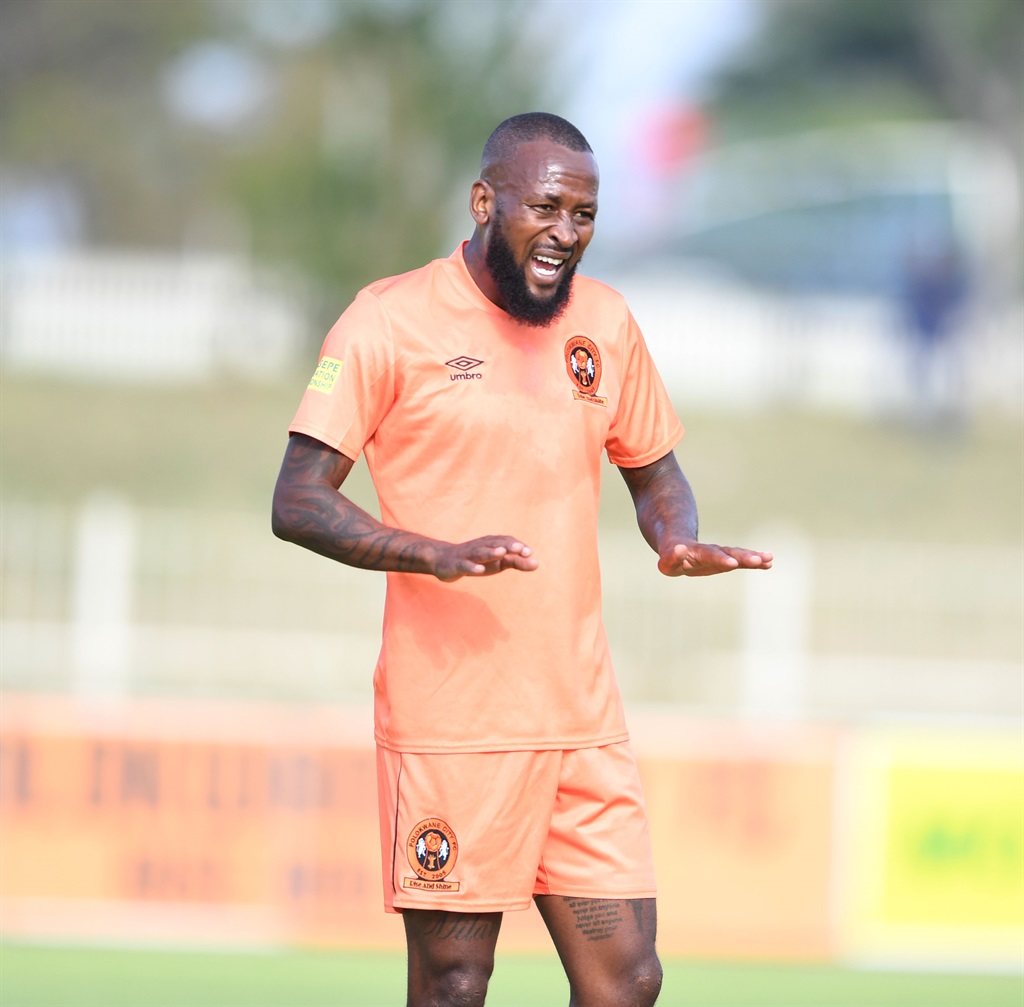 POLOKWANE, SOUTH AFRICA - MAY 14: Mpho Makola of Polokwane City during the Motsepe Foundation Championship match between Polokwane City and Pretoria Callies FC at Old Peter Mokaba Stadium on May 14, 2023 in Polokwane, South Africa. (Photo by Philip Maeta/Gallo Images)