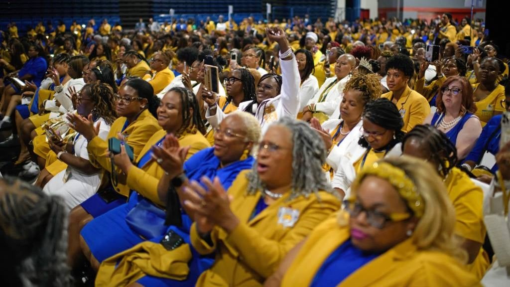 Women cheer as US Vice President and 2024 Democrat