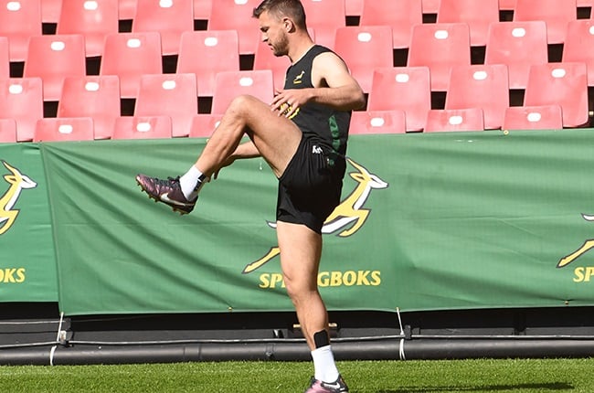 Springbok flyhalf Handre Pollard going through his warm-up routines ahead of the Argentina Test in July 2023. Pollard didn't play in that Test.