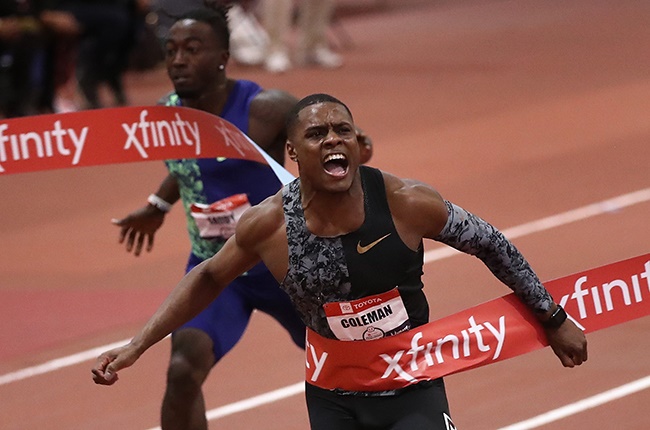 Christian Coleman wins at the USATF Indoor Championships at Albuquerque Convention Centre on 15 February 2020. 