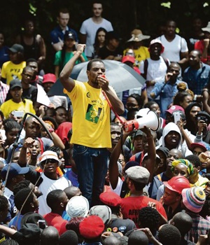 Ousted Wits SRC president Mcebo Dlamini urges students on during a day of protest last week

PHOTO: Felix Dlangamandla / FOTO24
