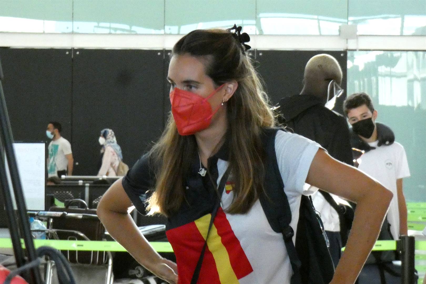 Ona Carbonell van Spanje by die lughawe voordat sy na Tokio vertrek het vir die Olimpiese Spele. Foto: Getty Images