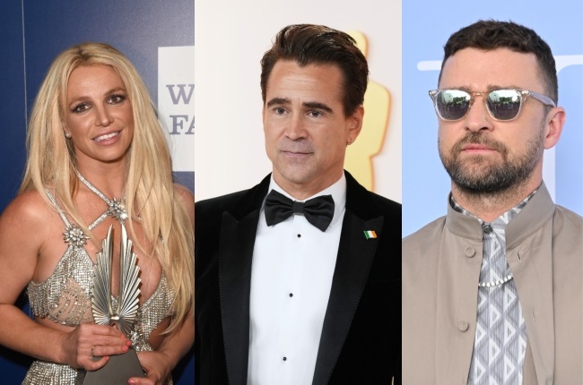 Britney Spears reportedly dishes the dirt on ex-boyfriends Colin Farrell (centre) and Justin Timberlake in her new memoir. (PHOTO: Gallo Images/Getty Images)
