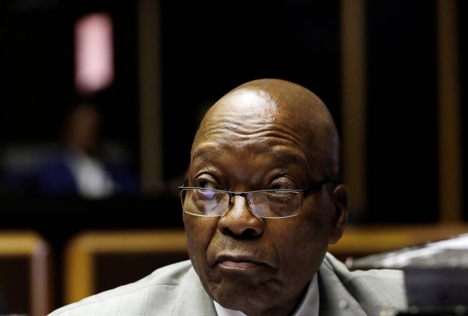 Jacob Zuma sits in court where he faces charges that include fraud, corruption and racketeering. Picture: Themba Hadebe/Reuters