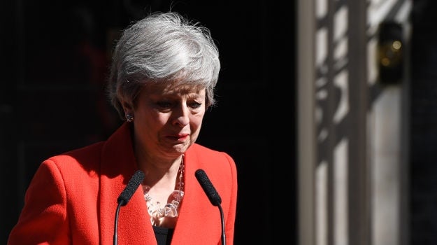 Prime Minister Theresa May announces she will resign on Friday, June 7, 2019. (Photo by Leon Neal/Getty Images)