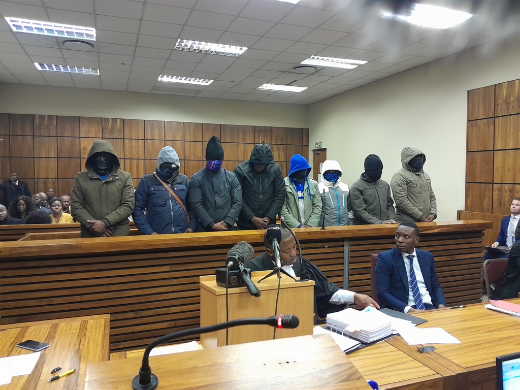 The eight VIP protection officers linked to the assault incident in court. Photo by Happy Mnguni 