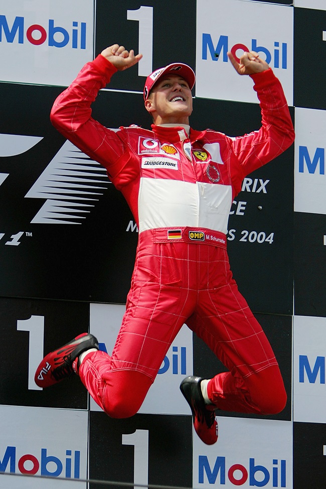 Michael Schumacher of Germany and Ferrari celebrat