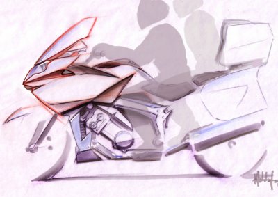 SKETCH THIS: BMW's new K 1600 GTL tourer is expected to debut several features more familar to its four-wheeled cousins.