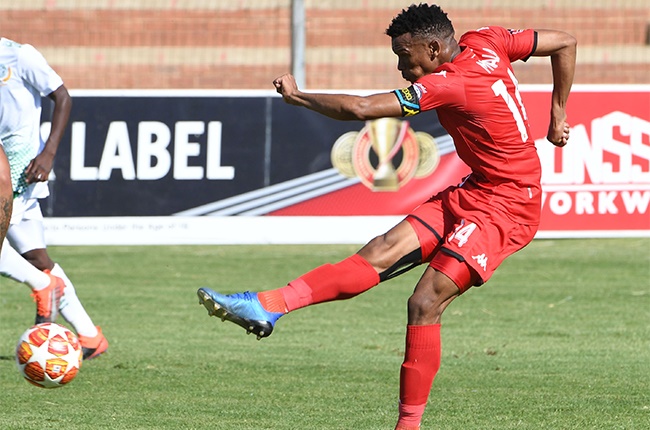Mothobi Mvala of Highlands Park during the Absa Premiership match between Highlands Park and Bloemfontein Celtic at Makhulong Stadium on February 15, 2020 in Johannesburg, South Africa.