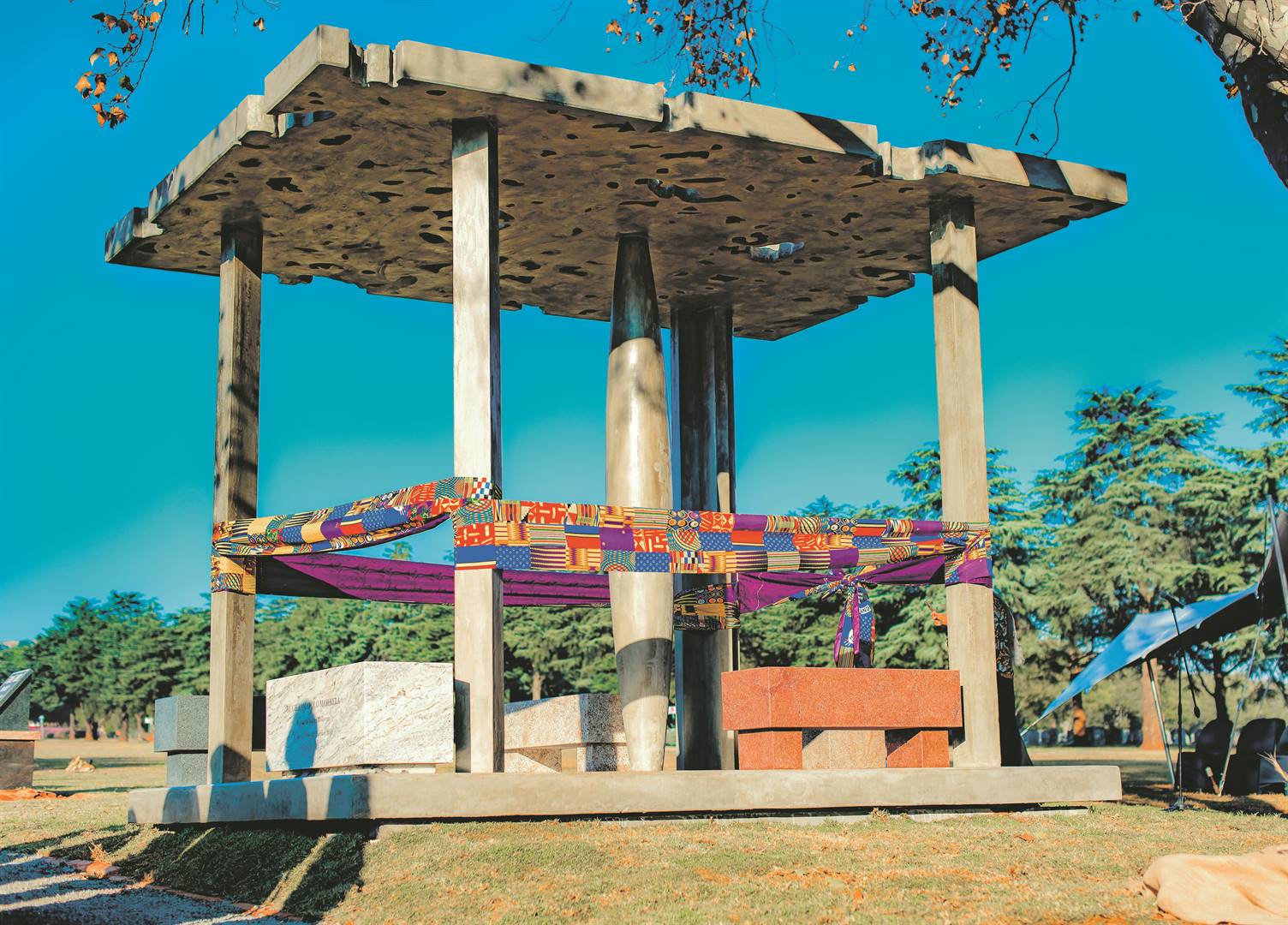 Hugh Masekela’s pavilion is pictured during his unveiling at the West Park Cemetery in Randburg, Johannesburg