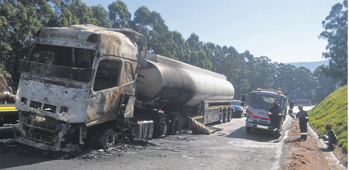 This truck carrying paraffin was set alight early on Sunday morning on the N3 towards Hilton, just past the Liberty Midlands Mall.PHOTO: SHARIKA REGCHAND