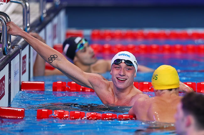 South African swimmer Pieter Coetze reacts after touching the wall in the backstroke event at the World Championships. (Image by Maddie Meyer/Getty Images)