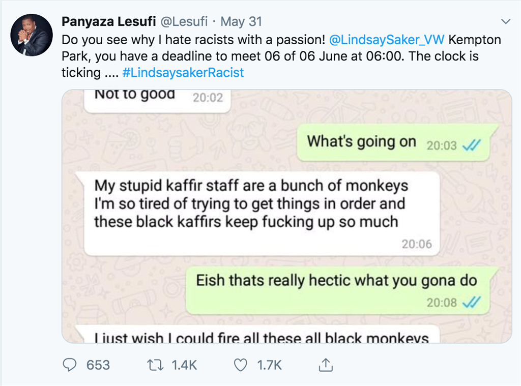A fake WhatsApp message tweeted by Lesufi