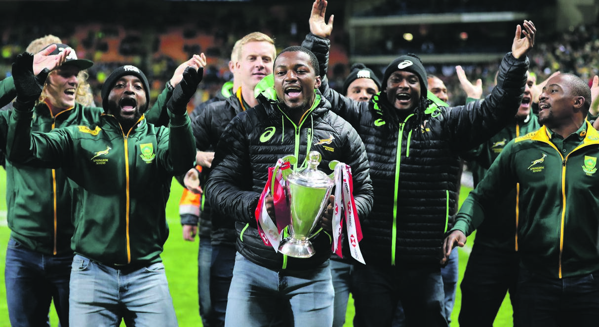 CONQUERORS The Blitzboks celebrate winning the Cape Town leg of the World Rugby Sevens Series. The team finished fourth overall. Picture: Gavin Barker / BackpagePix