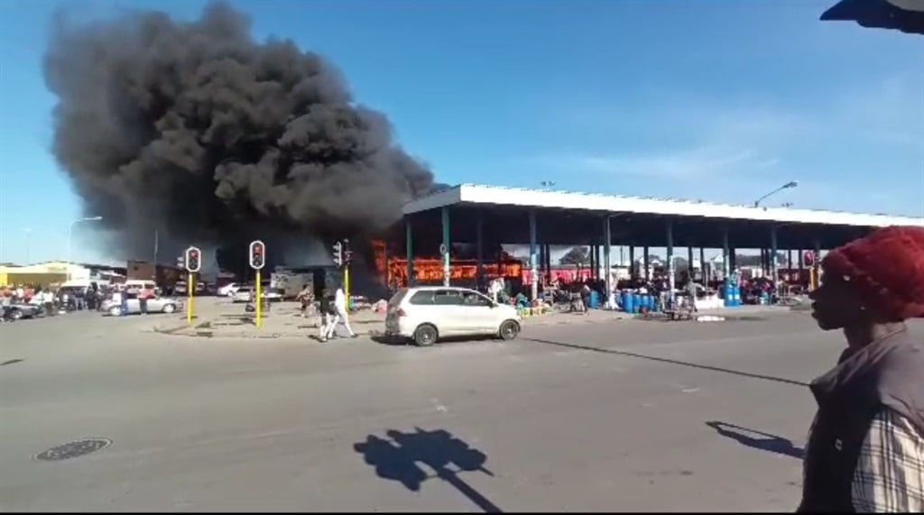 Chaos broke out at the Nyanga taxi rank this afternoon amidst the taxi strike.

Photo: Unathi Obose