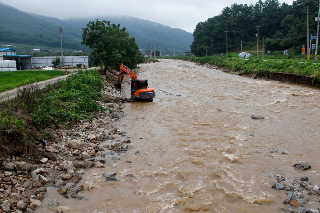 Heavy rain hit Yecheon (North of Gyeongsang), South Korea. Flooding and landslides caused by heavy rains have killed many people nationwide.