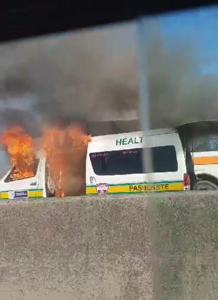 An ambulance and a bus were set alight on N2 on Thursday, 3 August. Photo supplied