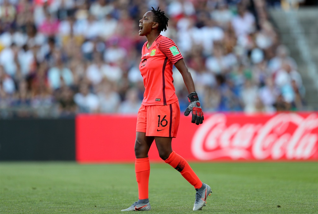 Andile Dlamini of South Africa gives her team instructions during the 2019 FIFA Womens World Cup France group B match between South Africa and Germany at Stade de la Mosson on June 17, 2019 in Montpellier, France. (Photo by Naomi Baker - FIFA/FIFA via Getty Images)