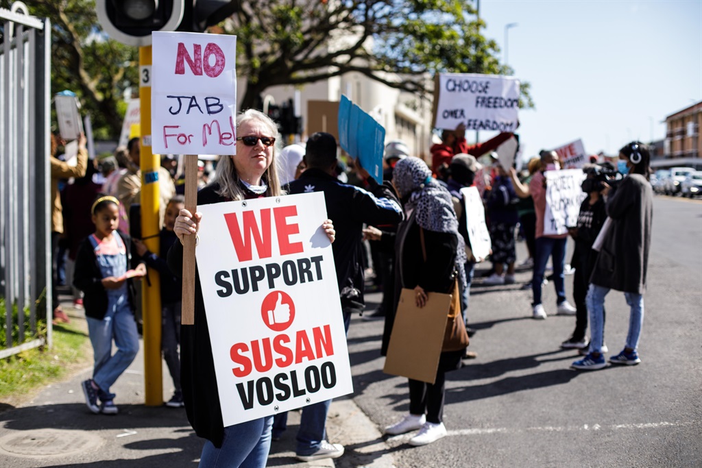 Protestors outside Groote Schuur hospital in Cape Town last month. (Photo by Gallo Images/ER Lombard)
