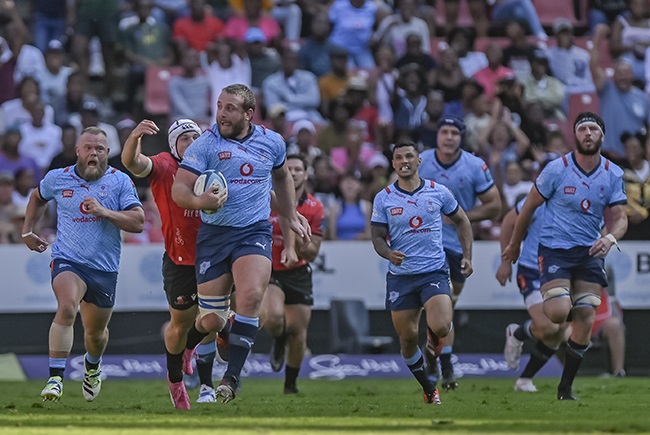 Bulls prop Gerhard Steenekamp on the charge during the URC match against the Lions at Ellis Park on 17 February 2024. (Photo by Christiaan Kotze/Gallo Images)