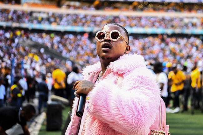 Focalistic performs during the DStv Premiership match between Kaizer Chiefs and Orlando Pirates at FNB Stadium on 25 February 2023 in Johannesburg, South Africa. 